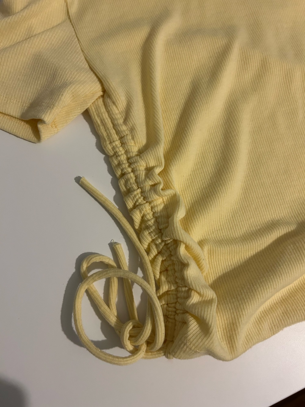 Zara Pale Yellow Ribbed Ruched Tee - Picture 4 of 6